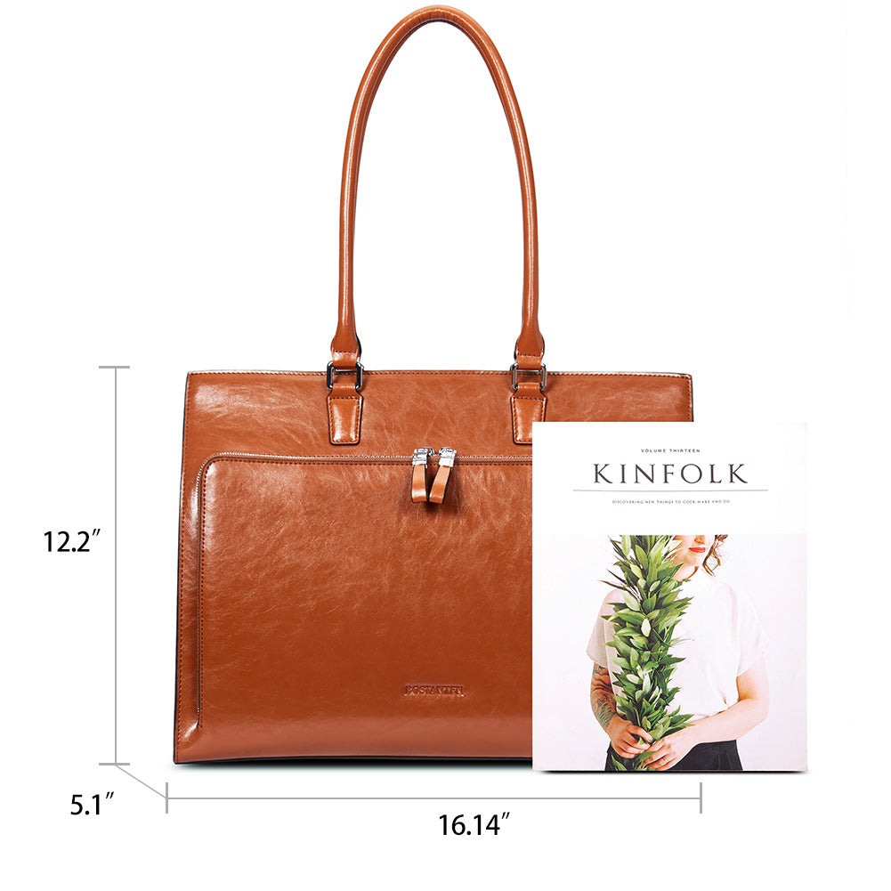 Carol Minimalist Leather Briefcase — Long shoulder strap - BOSTANTEN