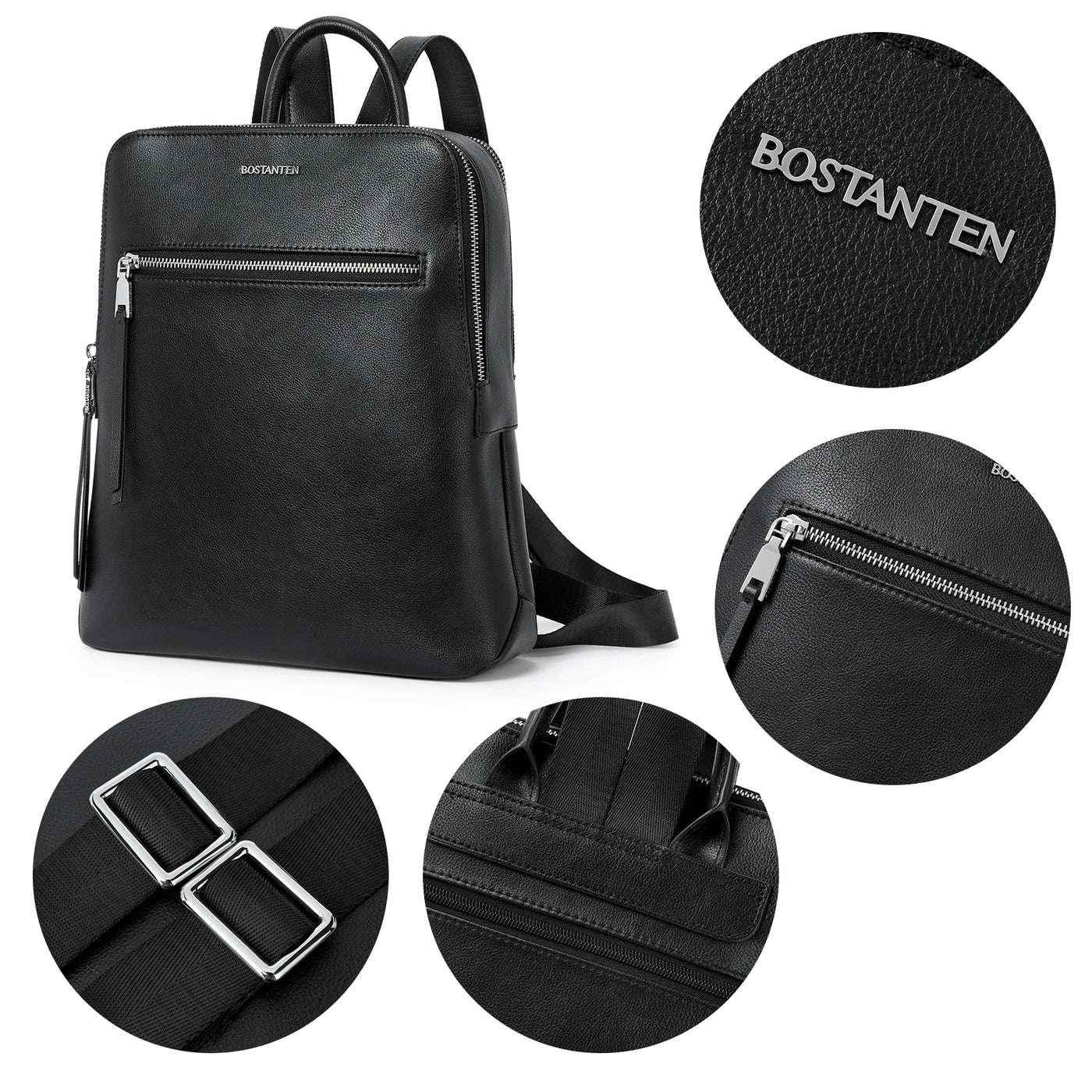 Nombongo Soft Leather Backpack — Pitch-Black - BOSTANTEN