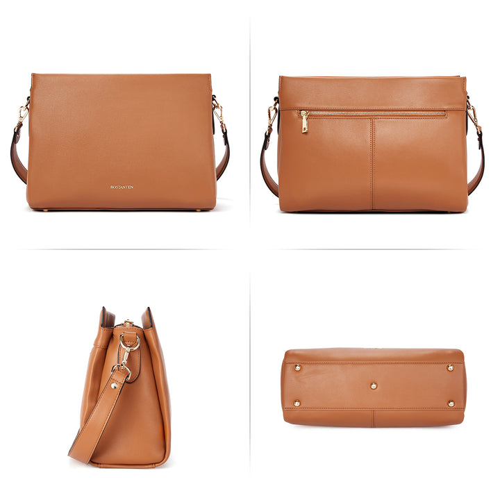 BOSTANTEN Women Leather Purses Handbags Designer Satchel Bag Shoulder Top Handle Tote Bags Triple Compartment - BOSTANTEN