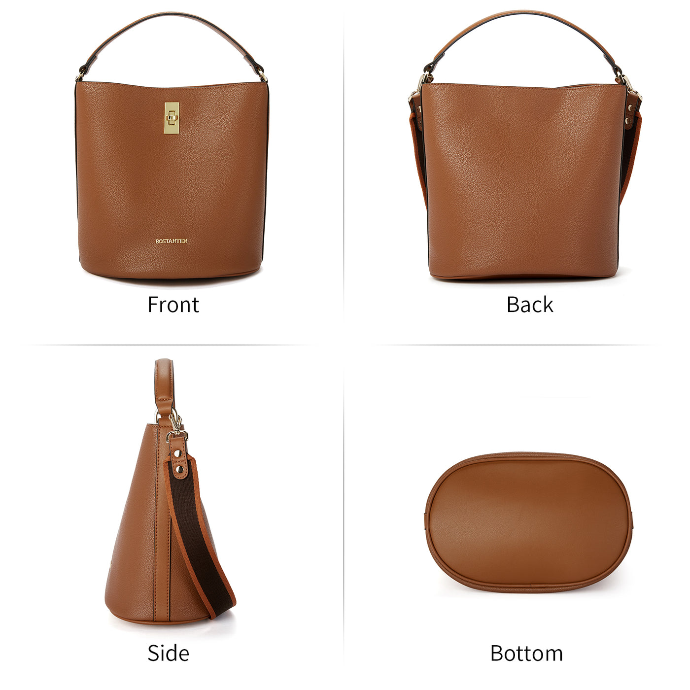 BOSTANTEN Leather Handbags for Women Designer Hobo Bucket Purses Fashion Ladies Crossbody Bags for Work Travel Daily - BOSTANTEN
