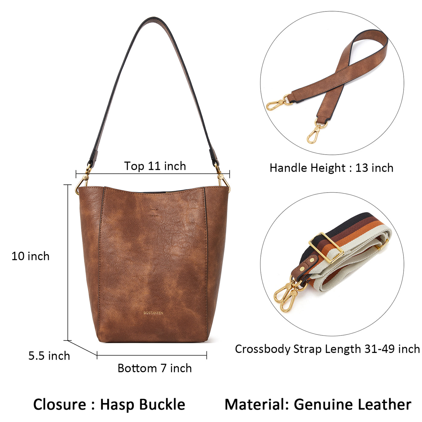 BOSTANTEN Leather Purses and Handbags for Women Designer Hobo Bucket Bag Fashion Small Crossbody Purses