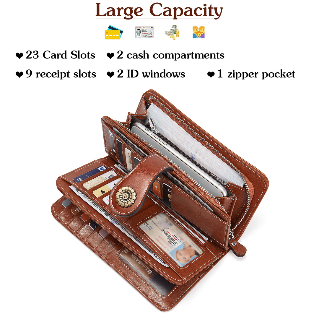 Lomy Big Clutch Wallet For Women With Wristlet — Bostanten – BOSTANTEN