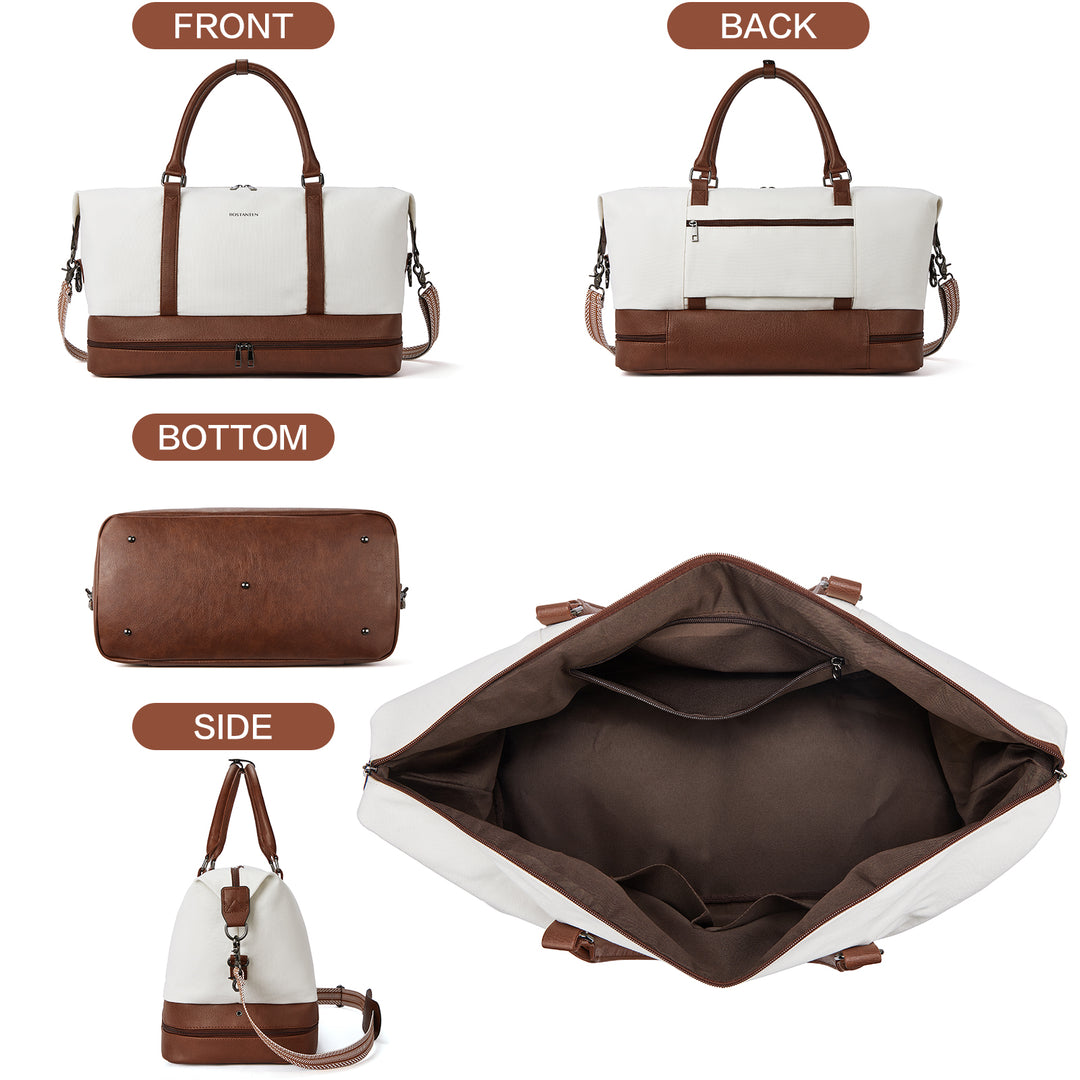 bluboon weekender overnight bag canvas genuine leather travel duffel tote Zenobe Canvas Travel Duffel Bag Carry On - Ideal for Weekend Getaways