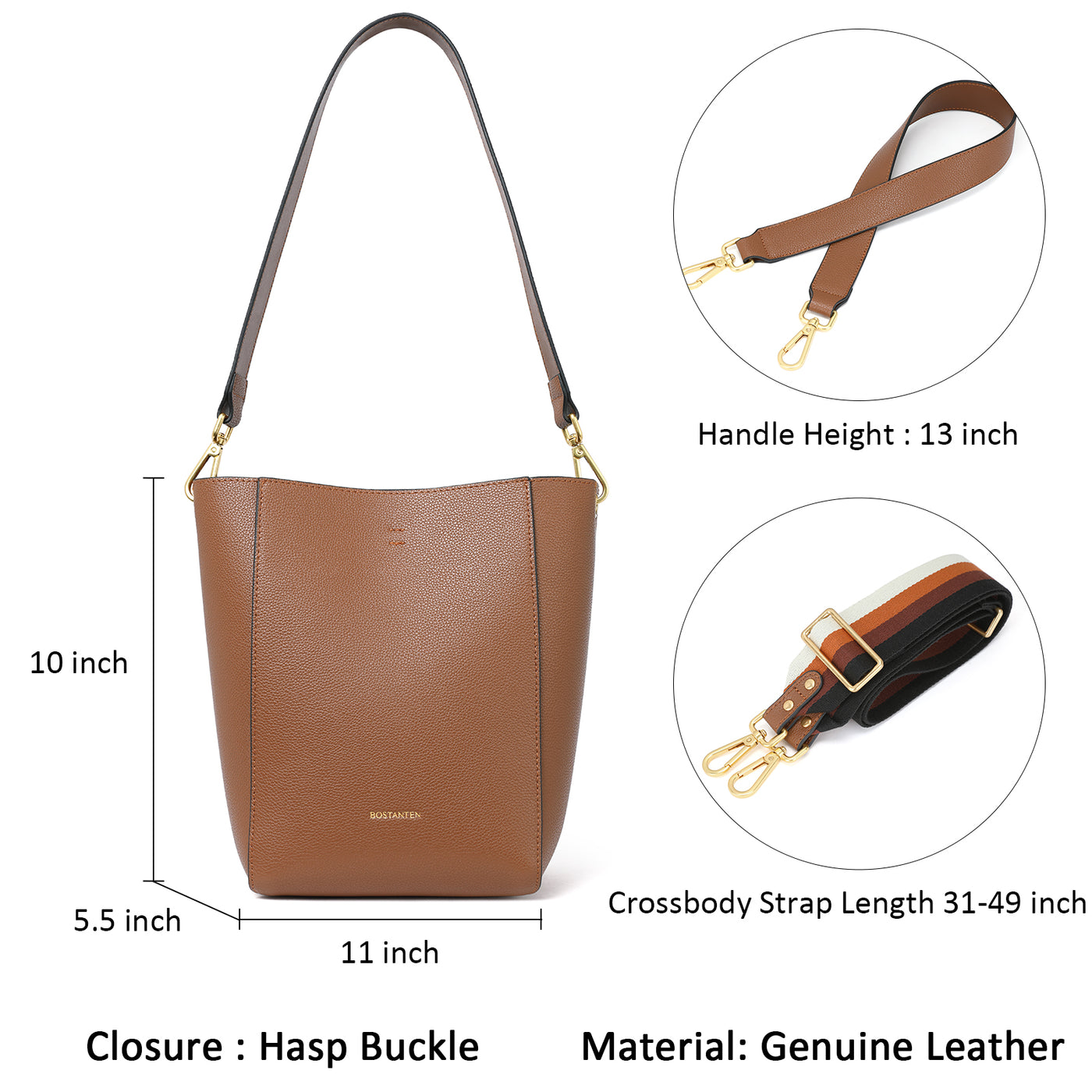 BOSTANTEN Leather Purses and Handbags for Women Designer Hobo Bucket Bag Fashion Small Crossbody Purses - BOSTANTEN