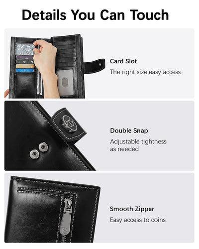 BOSTANTEN Womens Leather Wallets RFID Blocking Large Capacity Trifold Card Holder Ladies Phone Clutch
