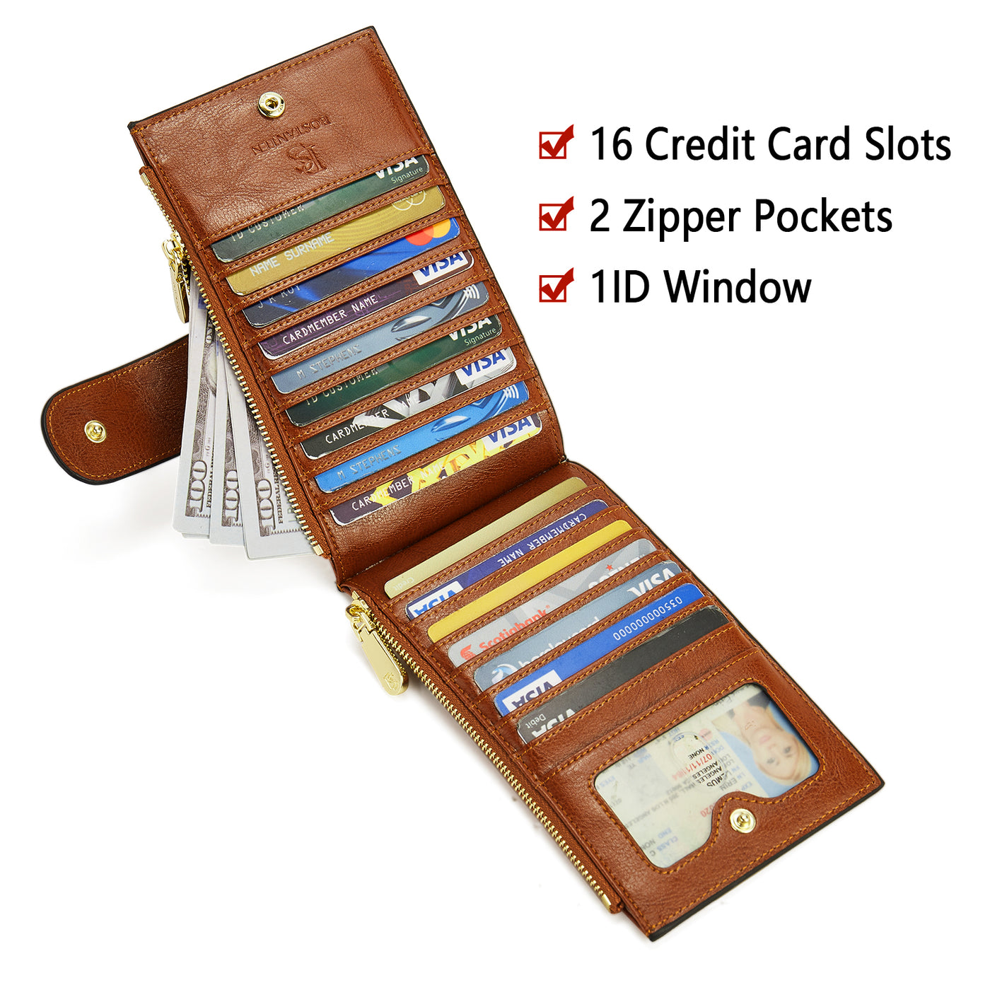 BOSTANTEN Leather Wallets for Women RFID Blocking Slim Bofild Purse Card Holder with Zipper Pocket