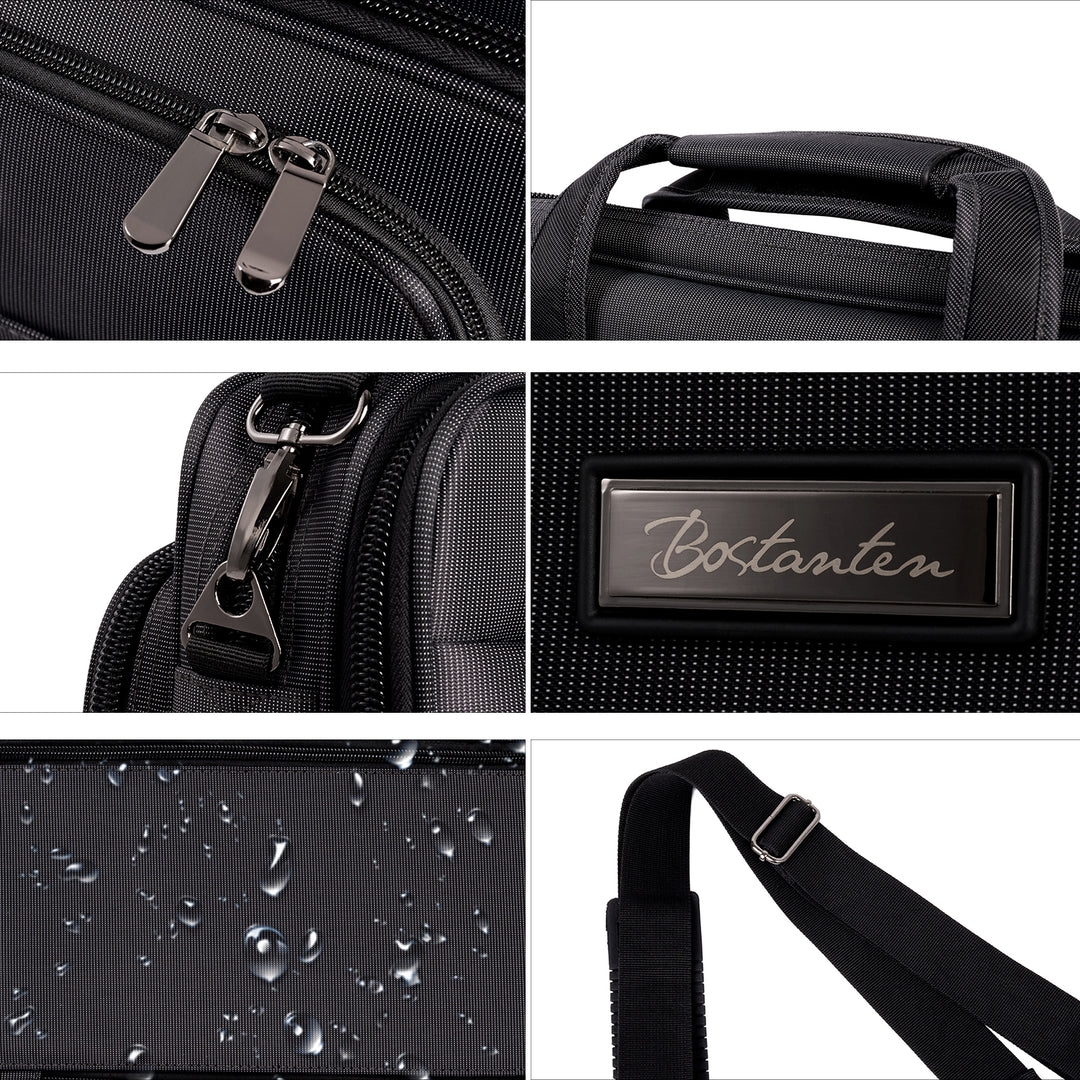 BOSTANTEN Laptop Bags 17 inch Briefcase for Men Canva Water-resistant Lightweight Shoulder Travel Bag Black - BOSTANTEN