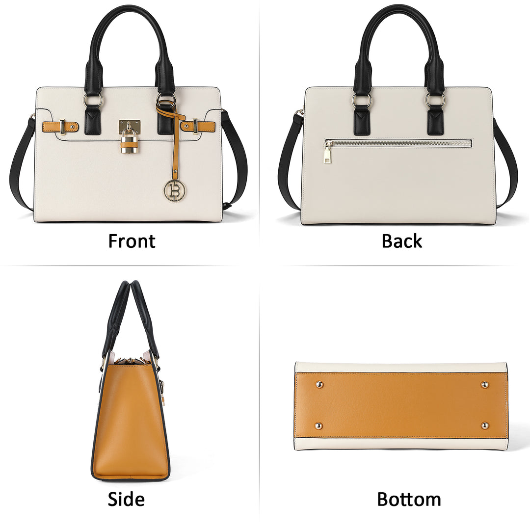 BOSTANTEN Women Leather Handbags Designer Satchel Purses Two-Tone Top Handle Work Shoulder Tote Bags