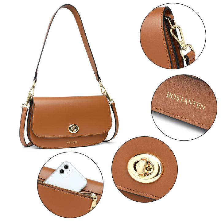 BOSTANTEN Small Crossbody Bag for Women Leather Top-handle Handbag Designer Shouldr Purse - BOSTANTEN