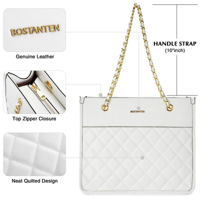 BOSTANTEN Handbags for Women Designer Leather Purses Quilted Shoulder Tote Bag with Chain Strap - BOSTANTEN