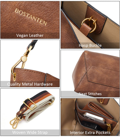 BOSTANTEN Leather Purses and Handbags for Women Designer Hobo Bucket Bag Fashion Small Crossbody Purses