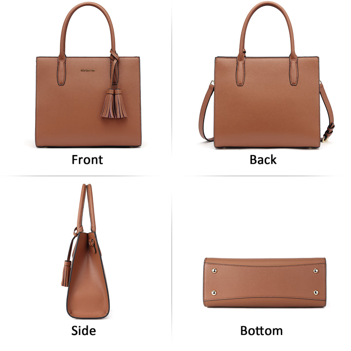 BOSTANTEN Satchel Handbags for Women Designer Leather Tote Purses Ladies Top Handle Crossbody Bags with Tassel - BOSTANTEN