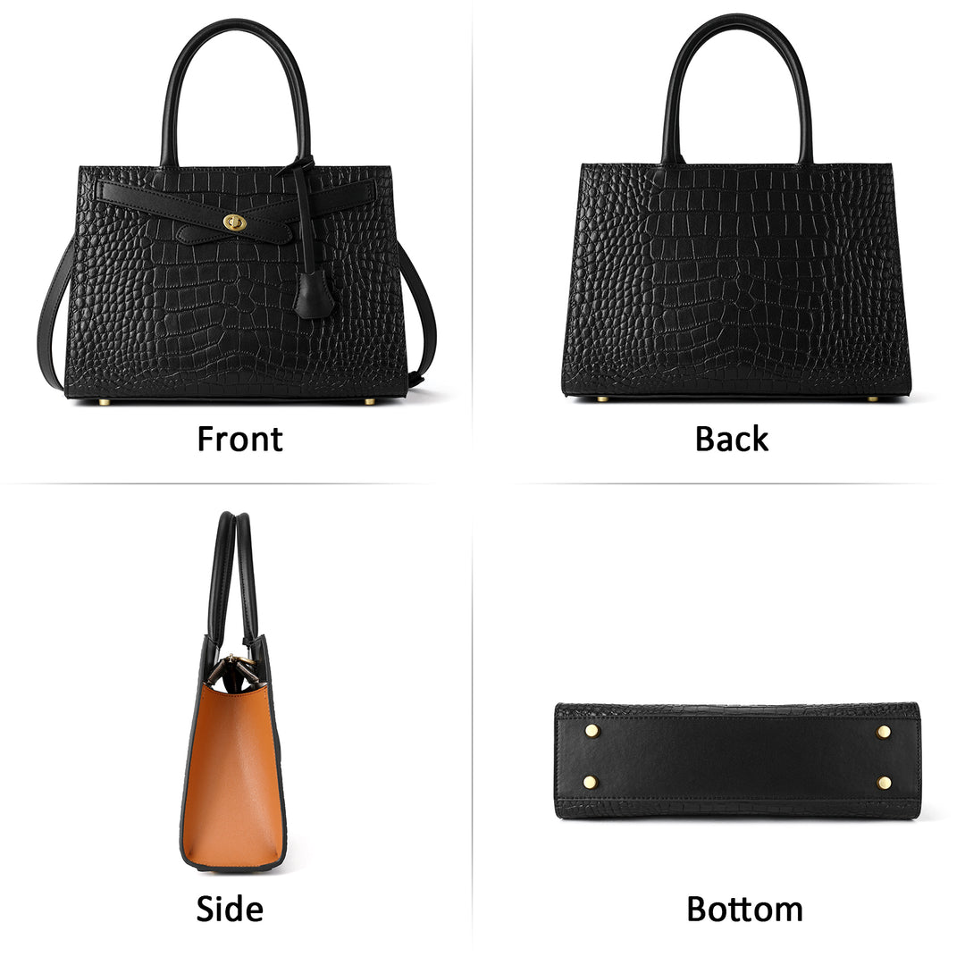 BOSTANTEN Leather Handbags for Women Fashion Satchel Purses Top Handle Tote Work Shoulder Bags Crocodile Pattern - BOSTANTEN
