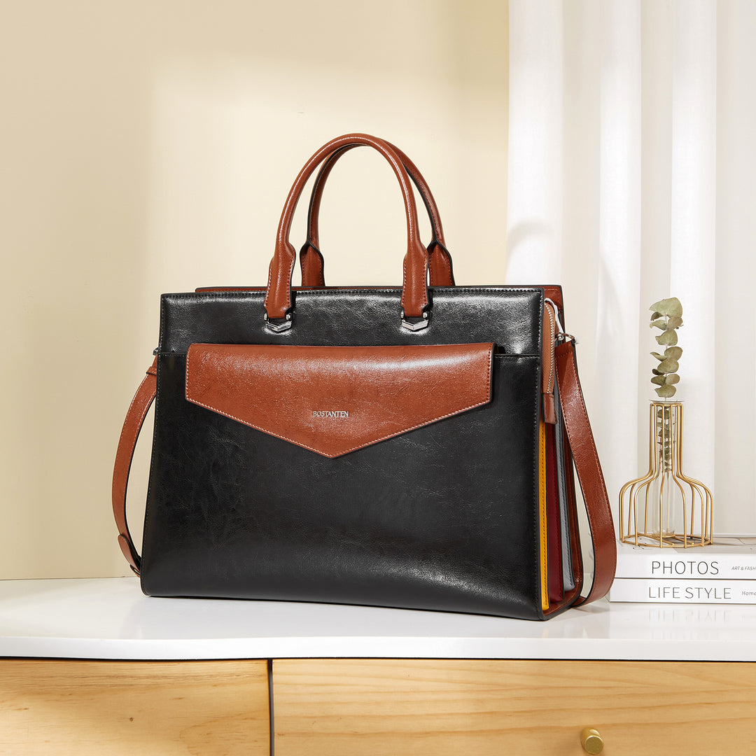 Mizuki Modern-Style Leather Briefcase — 15.6 Inch - BOSTANTEN