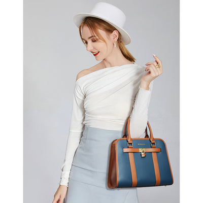BOSTANTEN Women Leather Handbags Designer Satchel Purses Two-Tone Top Handle Work Shoulder Tote Bags - BOSTANTEN