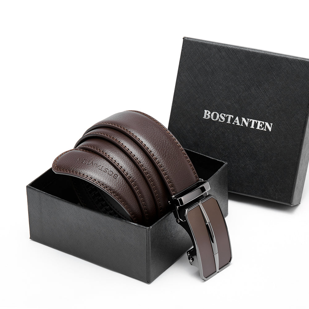 BOSTANTEN Mens Belt Leather Ratchet Dress Belt with Sliding Adjustable Buckle, Trim to Fit - BOSTANTEN