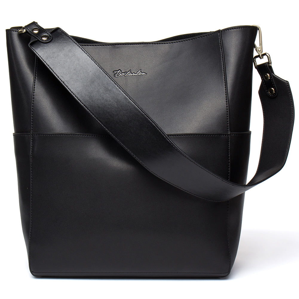 Leather Hobo Bag With 2 Shoulder Straps - BOSTANTEN